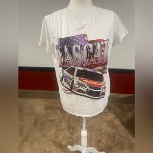 Nascar White Tee with Purple and Red Accents